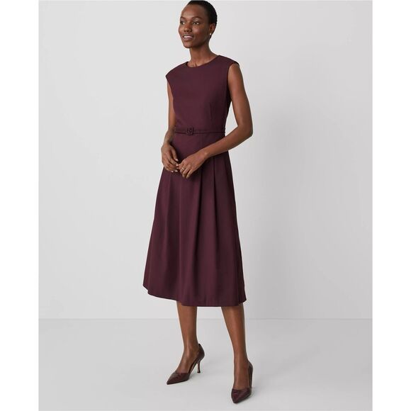 Ann Taylor Dresses & Skirts - Ann Taylor $159 Belted Pleated Dress in Wool Blend Stretch in Midnight Fig sz 12